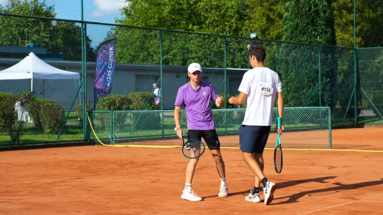 Male tennis players at college showcase