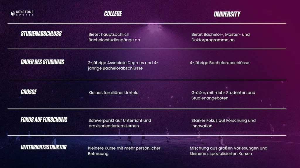 Infografik zeigt die wichtigsten Unterschiede zwischen Colleges und Universitäten in den USA
